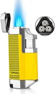 🔥 pilotdiary mini triple nozzle butane torch candle lighter with window and windproof design - refillable, ideal birthday gift for men (butane gas not included), yellow logo