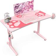 pink eureka ergonomic gaming desk - 47 inch i shaped computer desk with cup holder and headphone hook - gamer workstation for home office - pink gaming table game table logo