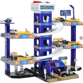 img 4 attached to Adventure-Filled Car Garage Playset with Helicopter - Unleash Imaginative Fun!