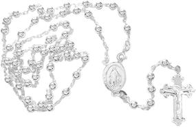 img 3 attached to 📿 Italian Sterling Silver 3mm Rosary Bead Necklace with Virgin Mary Cross, 20 inches