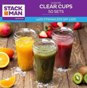 img 2 attached to 🥤 Convenient Strawless Sip-Lids: 50 Sets of 24 oz. Clear Disposable Cups with PET Crystal Clear Plastic Lids
