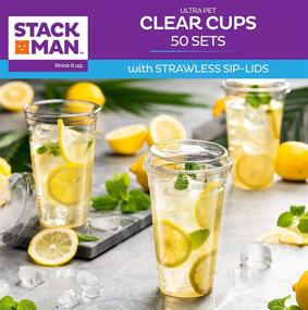 img 1 attached to 🥤 Convenient Strawless Sip-Lids: 50 Sets of 24 oz. Clear Disposable Cups with PET Crystal Clear Plastic Lids