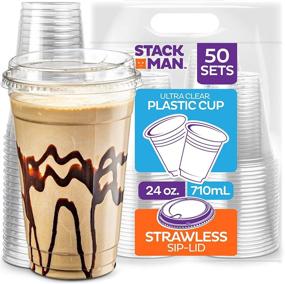 img 4 attached to 🥤 Convenient Strawless Sip-Lids: 50 Sets of 24 oz. Clear Disposable Cups with PET Crystal Clear Plastic Lids