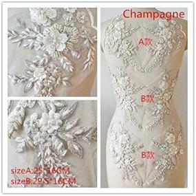 img 4 attached to 🌸 Hand Beaded Flower Sequence 3D Lace Applique Motif – DIY Craft Sewing Costume Evening Bridal Top A6 (Champagne) – 3 Pairs