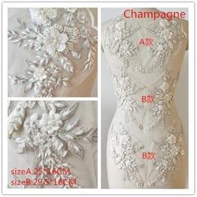 img 3 attached to 🌸 Hand Beaded Flower Sequence 3D Lace Applique Motif – DIY Craft Sewing Costume Evening Bridal Top A6 (Champagne) – 3 Pairs