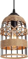 🏭 black rustic woven cage pendant light – industrial metal hemp rope mini pendant lighting fixture for kitchen island, cafe, bar, and farmhouse logo