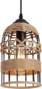 img 4 attached to 🏭 Black Rustic Woven Cage Pendant Light – Industrial Metal Hemp Rope Mini Pendant Lighting Fixture for Kitchen Island, Cafe, Bar, and Farmhouse