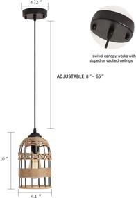 img 1 attached to 🏭 Black Rustic Woven Cage Pendant Light – Industrial Metal Hemp Rope Mini Pendant Lighting Fixture for Kitchen Island, Cafe, Bar, and Farmhouse