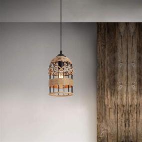 img 2 attached to 🏭 Black Rustic Woven Cage Pendant Light – Industrial Metal Hemp Rope Mini Pendant Lighting Fixture for Kitchen Island, Cafe, Bar, and Farmhouse