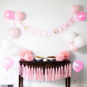 img 3 attached to Baby Spirit It's a Girl Baby Shower Decorations - Complete Party Supplies Set: It's A Girl Banner, 12 Balloons (It's a Girl, Oh Baby, Plain), 4 Tissue Paper Pom Poms and Tassels - Pink and Gold Decor