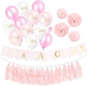 img 4 attached to Baby Spirit It's a Girl Baby Shower Decorations - Complete Party Supplies Set: It's A Girl Banner, 12 Balloons (It's a Girl, Oh Baby, Plain), 4 Tissue Paper Pom Poms and Tassels - Pink and Gold Decor