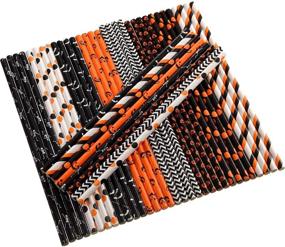 img 2 attached to 🎃 200 Halloween Paper Straws - Pumpkin, Bat, Spider Web, Skeleton Patterns - Black & Orange - Paper Drinking Straws for Halloween Party Supplies (Color Set 1)