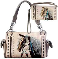 stylish and sophisticated: justin west embroidery feather conceal women's handbags & wallets in top-handle bags logo