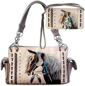 img 1 attached to Stylish and Sophisticated: Justin West Embroidery Feather Conceal Women's Handbags & Wallets in Top-Handle Bags