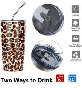 img 2 attached to 🐆 D·S 20oz Leopard Tumbler - Stainless Steel Vacuum Insulated Animal Print Cup with Straw, Lid, and Cleaning Brush for Hot & Cold Beverages