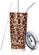 🐆 d·s 20oz leopard tumbler - stainless steel vacuum insulated animal print cup with straw, lid, and cleaning brush for hot & cold beverages logo