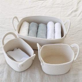 img 1 attached to 🧺 Woven Basket Set of 3 - White Rope Storage Baskets: Nursery & Bathroom Organization with Soft Cotton Bins