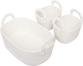 img 4 attached to 🧺 Woven Basket Set of 3 - White Rope Storage Baskets: Nursery & Bathroom Organization with Soft Cotton Bins
