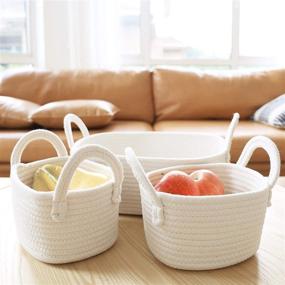 img 3 attached to 🧺 Woven Basket Set of 3 - White Rope Storage Baskets: Nursery & Bathroom Organization with Soft Cotton Bins