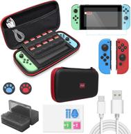 🎮 switch accessories kit bundle: essential 12-in-1 protection set with carrying case, game storage, screen protector, silicone cover, type c charging cable - black logo