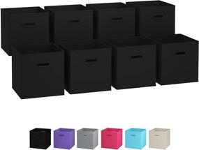 img 4 attached to 📦 Set of 8 Royexe Storage Bins - Foldable Fabric Cube Baskets with Dual Plastic Handles, Closet Shelf Organizer, Collapsible Nursery Drawer Organizers - Black