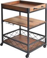 🍷 premium solid wood rolling bar cart with 3-tier shelves - kitchen serving cart with wine glass holder, handle racks, and lockable casters - liquor cart with removable top box container - perfect for stylish kitchen organization and hosting logo