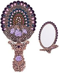 img 3 attached to 🦚 Stunning MOIOM Vintage Foldable Peacock Spread Tail Pattern Makeup Hand/Table Mirror: Copper Red Decorative Mirror