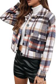 img 3 attached to Yeokou Fashion Cropped Flannel Shacket Women's Clothing and Coats, Jackets & Vests