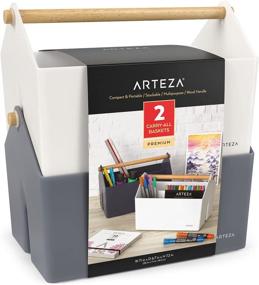 img 4 attached to Arteza Plastic Portable Craft Storage Organizer - Pack of 2: Gray and Ivory 3-Sectioned Basket with Handle for Art Supplies - 11 x 6.7 x 7.2 inches