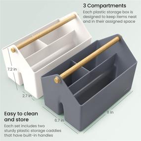 img 2 attached to Arteza Plastic Portable Craft Storage Organizer - Pack of 2: Gray and Ivory 3-Sectioned Basket with Handle for Art Supplies - 11 x 6.7 x 7.2 inches