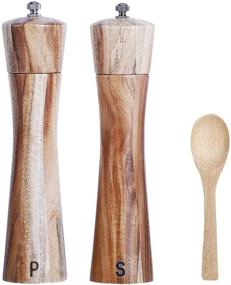 img 4 attached to 🧂 Premium Wooden Salt and Pepper Grinder Set with Wood Spoon - Adjustable Coarseness, 3OZ Capacity - Pack of 2 for Kitchen