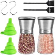 🧂 premium stainless steel salt and pepper grinder set with funnel & cleaning kit - refillable mill shakers with adjustable coarseness for kitchen logo