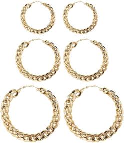 img 3 attached to 💫 Set of 3 Large Gold Hoop Earrings (60mm-80mm) - Big Punk Circle Round Link Chain Shaped Earrings for Women and Girls, Chunky Jewelry