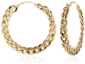 img 1 attached to 💫 Set of 3 Large Gold Hoop Earrings (60mm-80mm) - Big Punk Circle Round Link Chain Shaped Earrings for Women and Girls, Chunky Jewelry