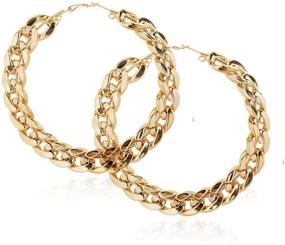 img 2 attached to 💫 Set of 3 Large Gold Hoop Earrings (60mm-80mm) - Big Punk Circle Round Link Chain Shaped Earrings for Women and Girls, Chunky Jewelry