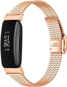 img 3 attached to Стальные браслеты Mtozon для Fitbit Inspire 2 / Inspire / HR, заменяемые металлические ремешки для женщин и мужчин, в серебряном, черном и розовом цветах.