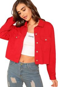 img 4 attached to 👗 Women's Classic Long Sleeve Button Down Ripped Denim Jacket by SheIn: Trendy Outerwear