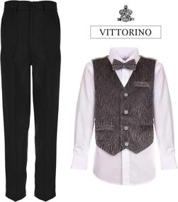 img 3 attached to Vittorino Boys 4 Piece Suit Set: Vest, Dress Shirt, Bow Tie, Pants & Pocket Square - Formal Apparel for Big & Little Kids