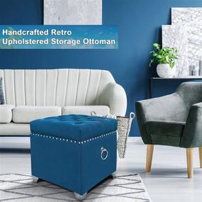 img 2 attached to 💙 Modernben Blue Velvet Storage Ottoman: Button Tufted Footstool for Bed, Upholstered Luxury Ottoman