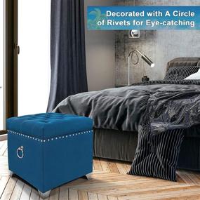 img 3 attached to 💙 Modernben Blue Velvet Storage Ottoman: Button Tufted Footstool for Bed, Upholstered Luxury Ottoman