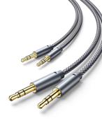 🎧 jsaux aux cable - 4ft/2 pack, copper shell, hi-fi sound, nylon braided aux cord for car/home stereos, speaker, headphones, sony, echo dot, beats - grey logo