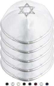 img 4 attached to 🕍 Holy Judaica Bundle of 5 HQ 20cm Satin Kippahs with Silver/Gold String and Star of David for Men & Boys - Yamaka Hat from Israel, Kippot Bulk in White Silver