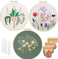 🧵 nuberlic 3-pack adult embroidery kit - cross stitch starter set with floral pattern: craft stamped cloth (3), embroidery hoops (3), threads, and needles logo