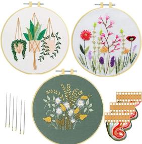 img 4 attached to 🧵 Nuberlic 3-Pack Adult Embroidery Kit - Cross Stitch Starter Set with Floral Pattern: Craft Stamped Cloth (3), Embroidery Hoops (3), Threads, and Needles