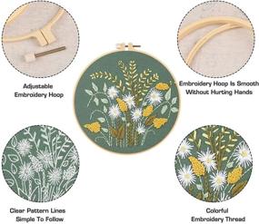 img 1 attached to 🧵 Nuberlic 3-Pack Adult Embroidery Kit - Cross Stitch Starter Set with Floral Pattern: Craft Stamped Cloth (3), Embroidery Hoops (3), Threads, and Needles