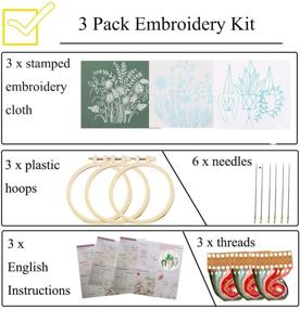 img 3 attached to 🧵 Nuberlic 3-Pack Adult Embroidery Kit - Cross Stitch Starter Set with Floral Pattern: Craft Stamped Cloth (3), Embroidery Hoops (3), Threads, and Needles