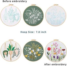 img 2 attached to 🧵 Nuberlic 3-Pack Adult Embroidery Kit - Cross Stitch Starter Set with Floral Pattern: Craft Stamped Cloth (3), Embroidery Hoops (3), Threads, and Needles