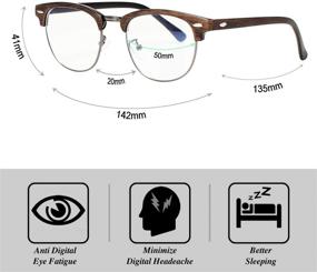 img 2 attached to 👓 Men's Brown Wood Grain Frame Clear Glasses - Blue Light Blocking, Anti-Eyestrain, Better Sleep - Round Computer Semi-Rimless Nerd Glasses