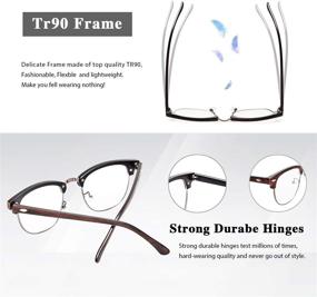 img 1 attached to 👓 Men's Brown Wood Grain Frame Clear Glasses - Blue Light Blocking, Anti-Eyestrain, Better Sleep - Round Computer Semi-Rimless Nerd Glasses