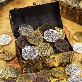 img 3 attached to 🏴 35 Metal Pirate Coins - Spanish Doubloon Replicas for Party Favors & Decorations, in Bronze, Red Antique Bronze, Antique Gold, and Antique Silver Finish